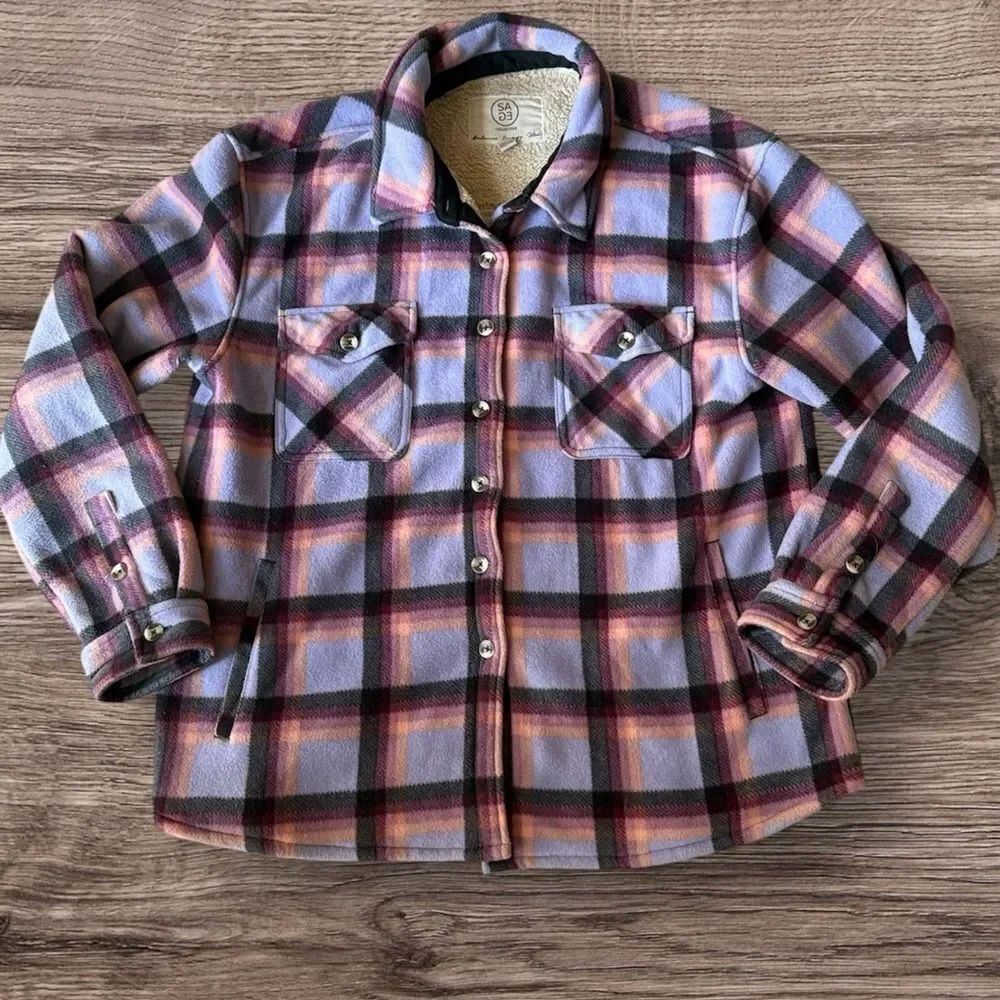 Sage Collective Plaid Button-Up Fleece Jacket
